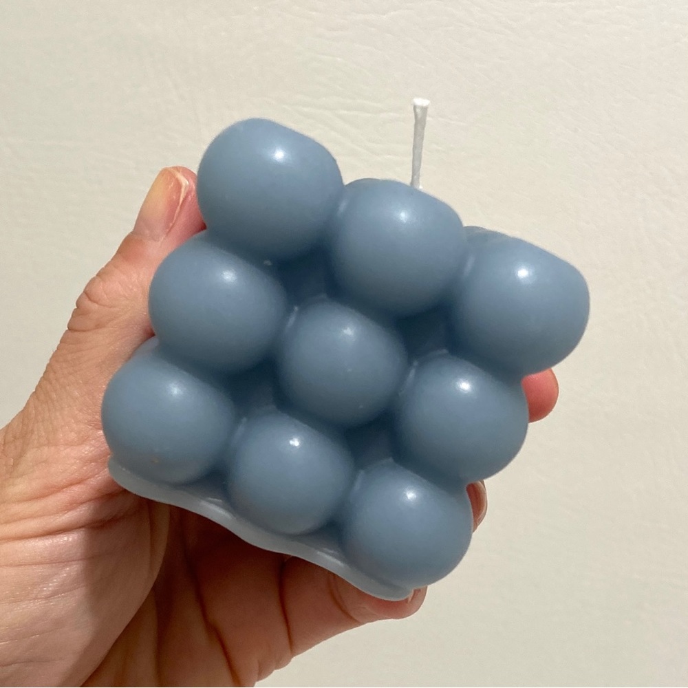 Handmade Hand Poured Bubble Cube Candle Blue, set 2 - Picture 2 of 5